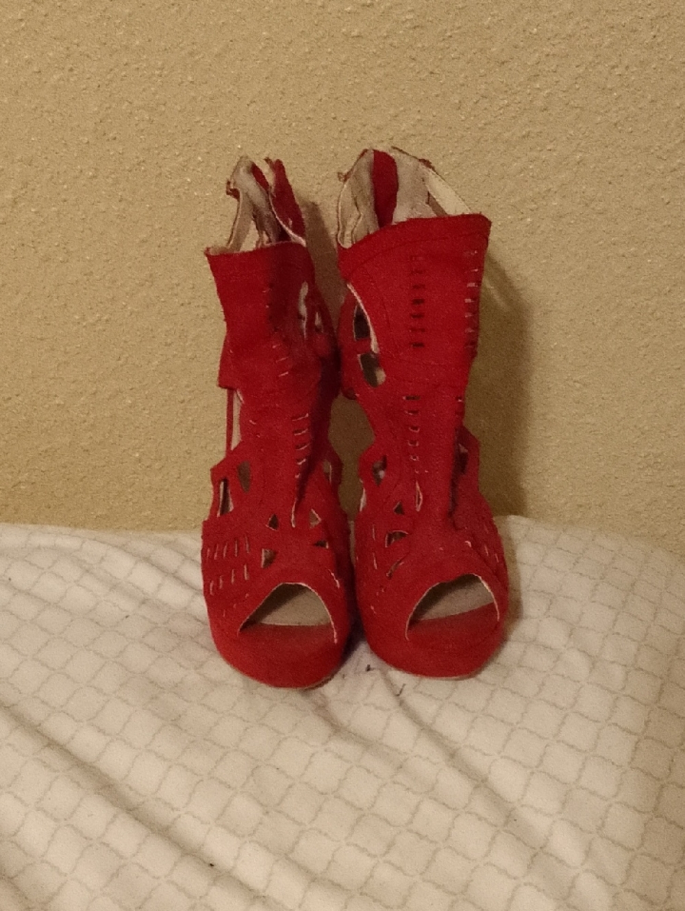 JustFab Red Cutout Peep-Toe High Heels